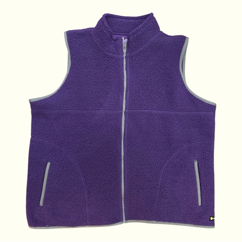 LIFE IS GOOD Purple with Gray Trim Sleeveless Sherpa Vest Womens XL Cozy Comfy